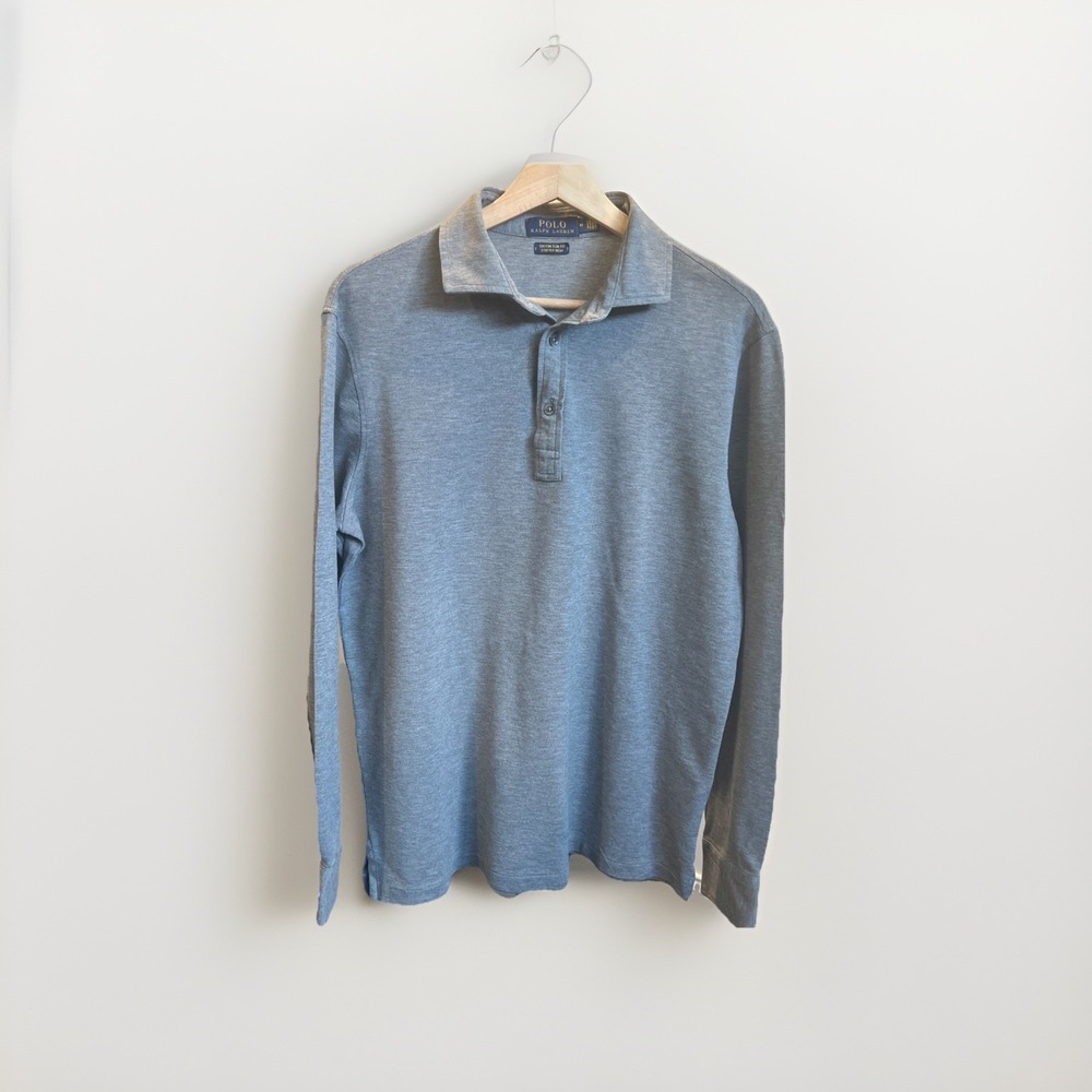 Polo Ralph Lauren Mens Gray Slim Fit Long Sleeve Polo Shirt Preppy Classic